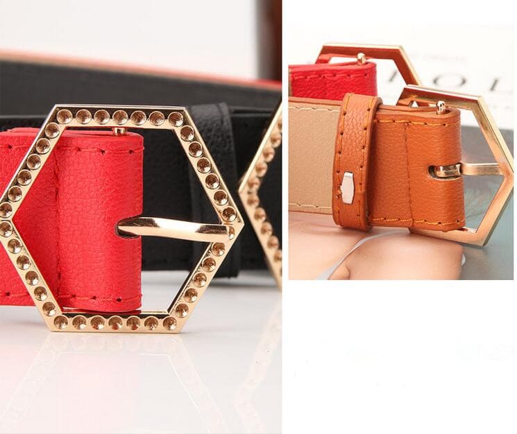 レディース ベルト 六角形バックル レディース レザーベルト ウエストマーク