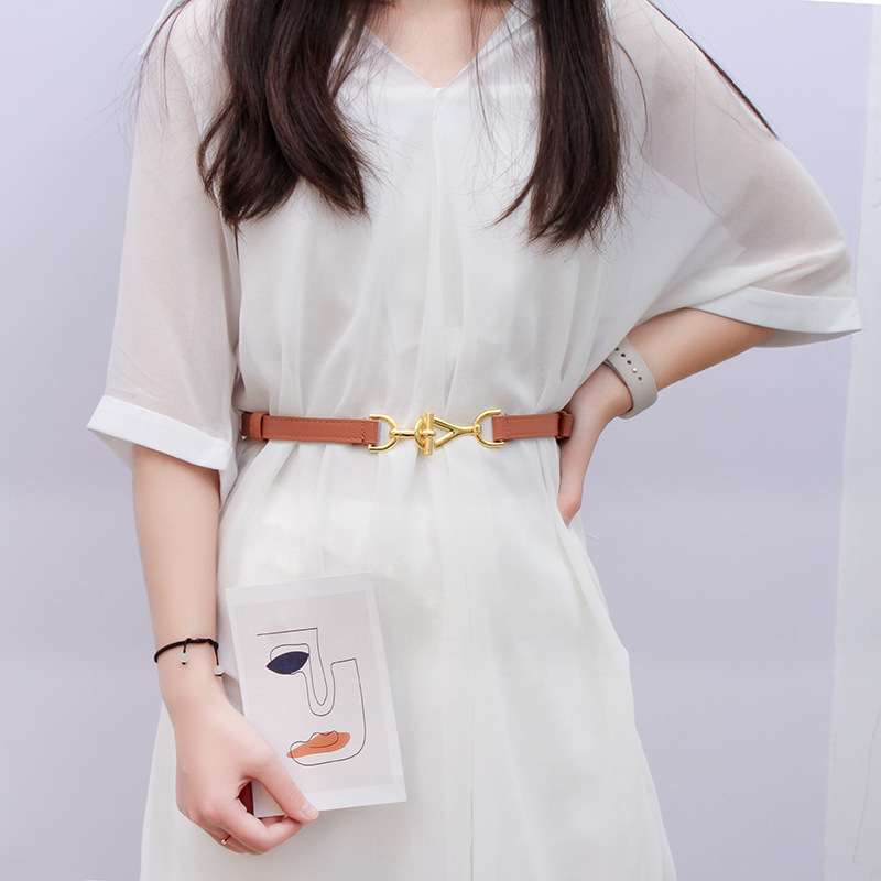 ベルト レディース レザーベルト 華奢なゴールド金具付きレザーベルト