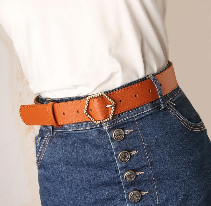 レディース ベルト 六角形バックル レディース レザーベルト ウエストマーク