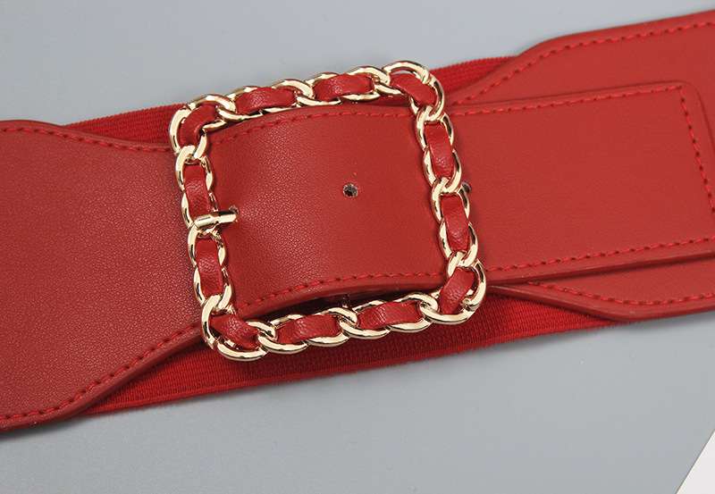 ベルト レディース ゴムベルト チェーン飾りスクエアバックルベルト