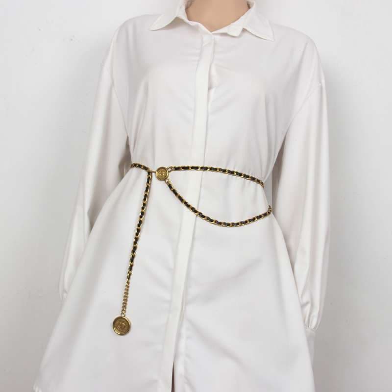 ベルト レディース チェーンベルト ビンテージ風コイン付きチェーンベルト