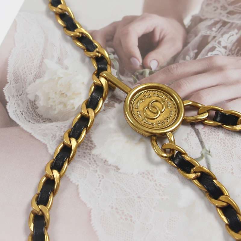 ベルト レディース チェーンベルト ビンテージ風コイン付きチェーンベルト