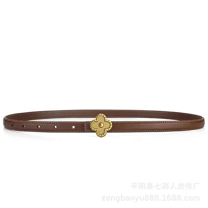 ベルト レディース レザーベルト 華やかな四つ葉モチーフのスリムベルト