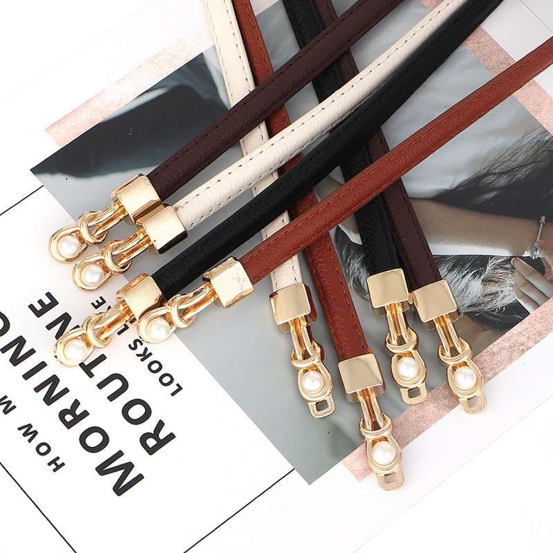 ベルト レディース レザーベルト 華奢な金具飾りつき細ベルト