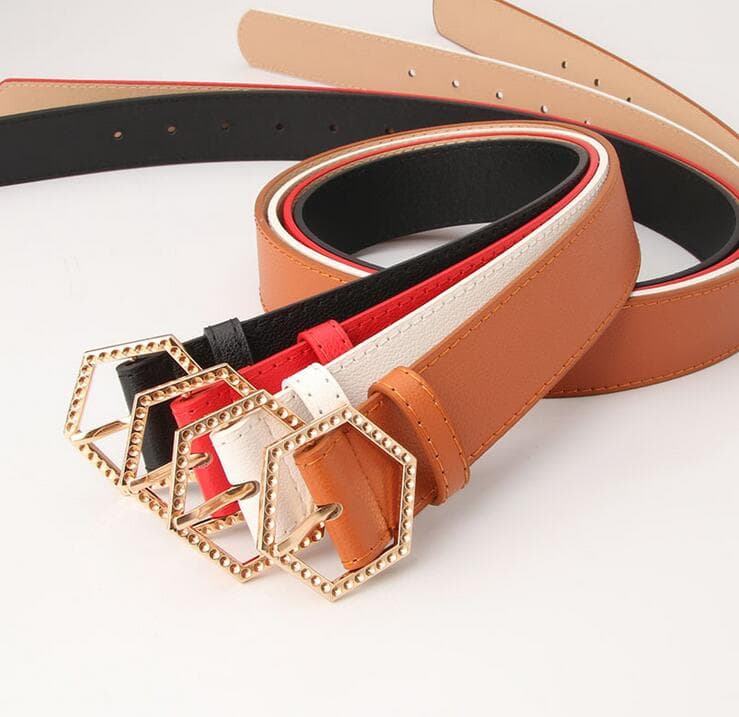 レディース ベルト 六角形バックル レディース レザーベルト ウエストマーク