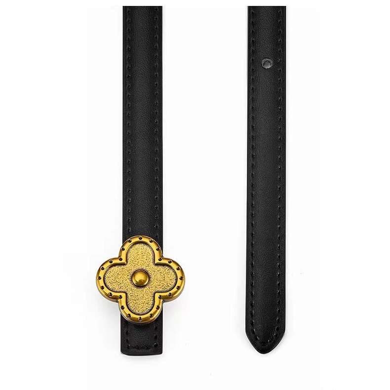 ベルト レディース レザーベルト 華やかな四つ葉モチーフのスリムベルト