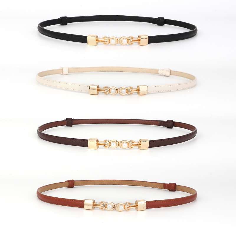 ベルト レディース レザーベルト 華奢な金具飾りつき細ベルト