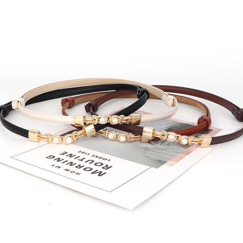 ベルト レディース レザーベルト 華奢な金具飾りつき細ベルト