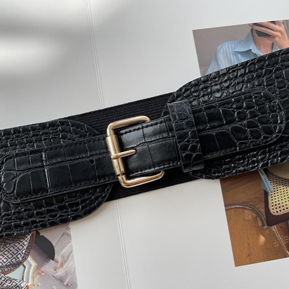 ベルト レディース ゴムベルト 幅広ゴムベルト レディース 高級感バックル