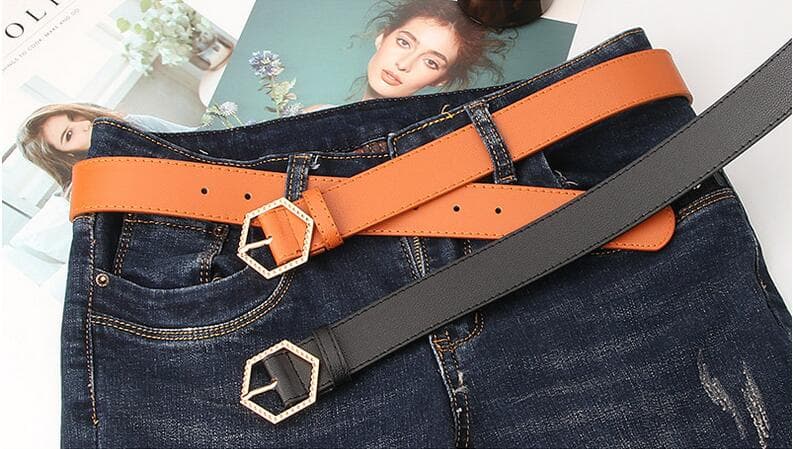 レディース ベルト 六角形バックル レディース レザーベルト ウエストマーク