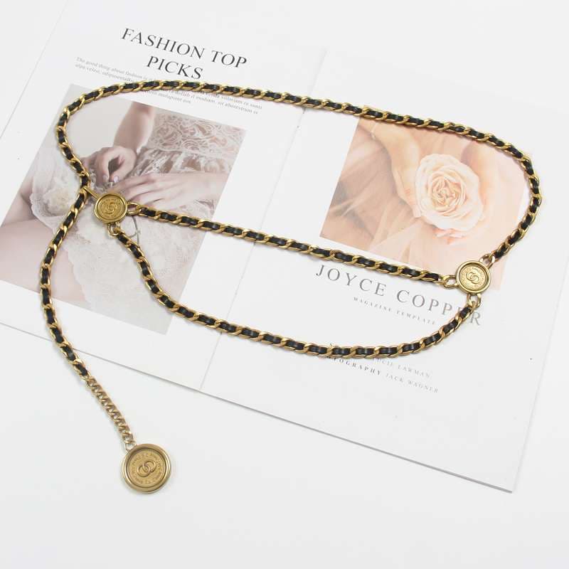 ベルト レディース チェーンベルト ビンテージ風コイン付きチェーンベルト