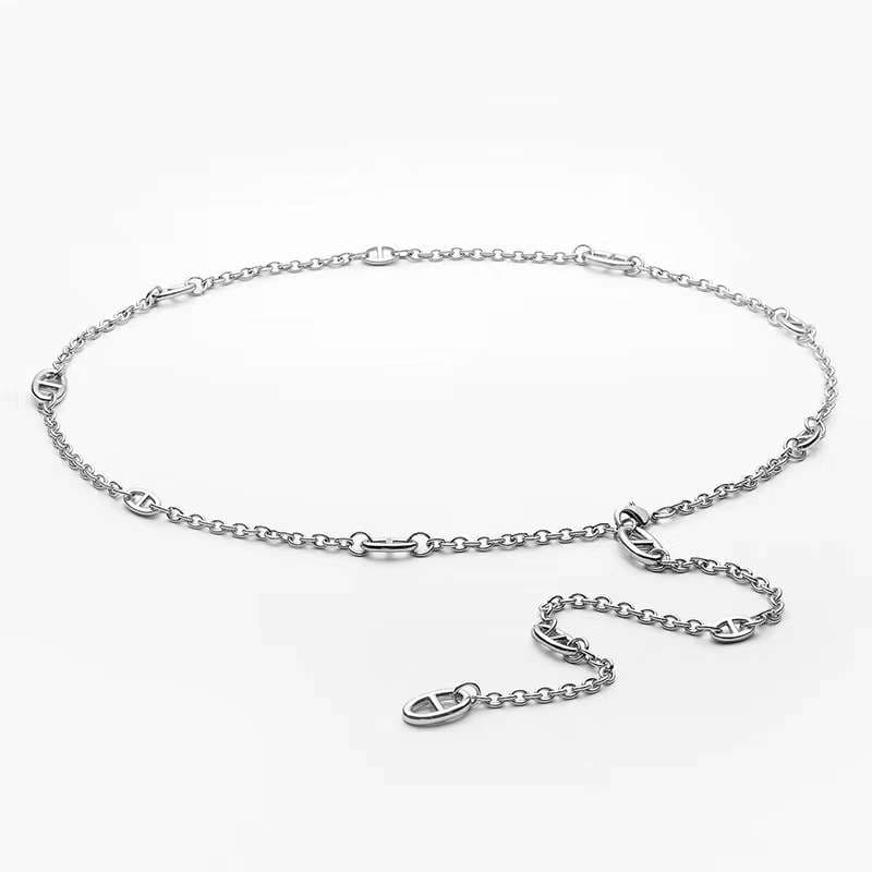 ベルト レディース チェーンベルト 洗練シルバーチェーンウエストアクセント