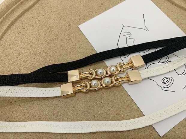 ベルト レディース ゴムベルト パール装飾付きゴムベルト