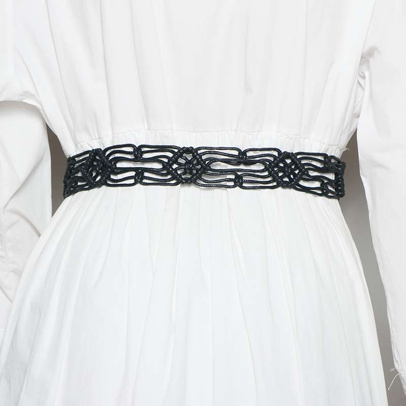 ベルト レディース メッシュベルト マクラメ編みウッドリングベルト