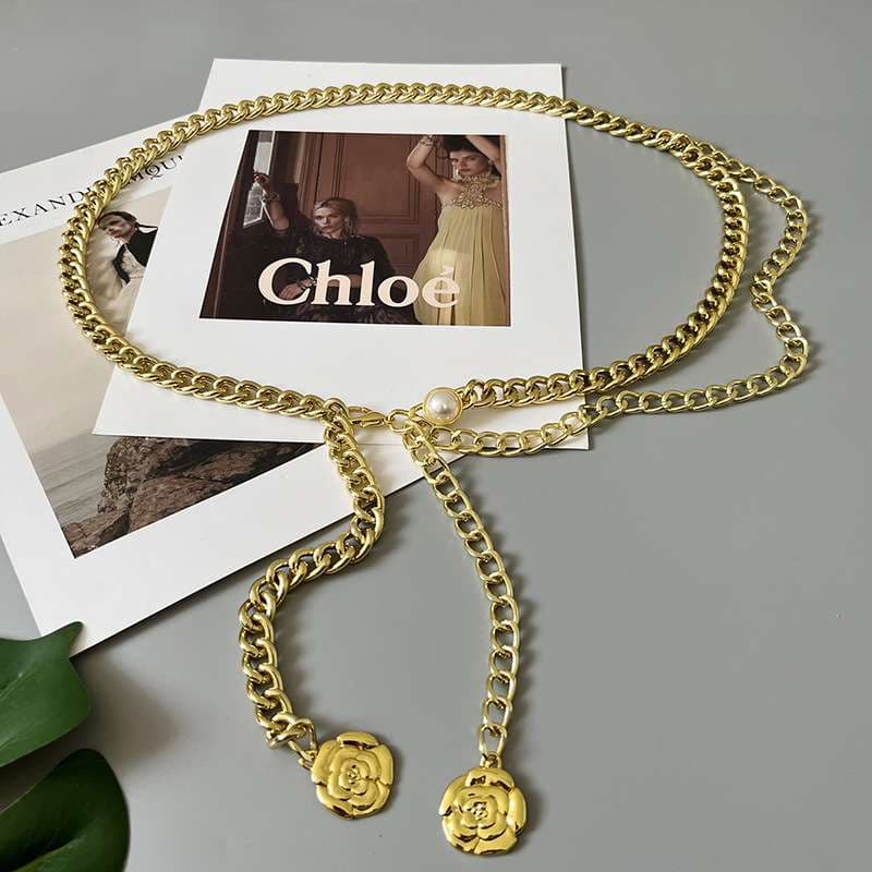 ベルト レディース チェーンベルト 薔薇モチーフチェーンウエストベルト