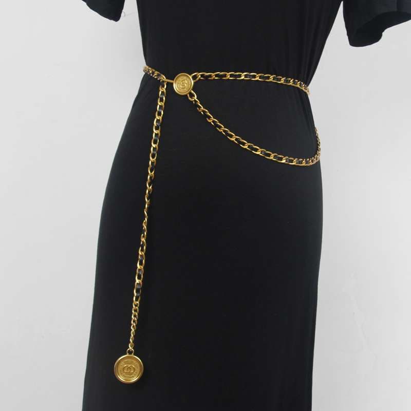 ベルト レディース チェーンベルト ビンテージ風コイン付きチェーンベルト