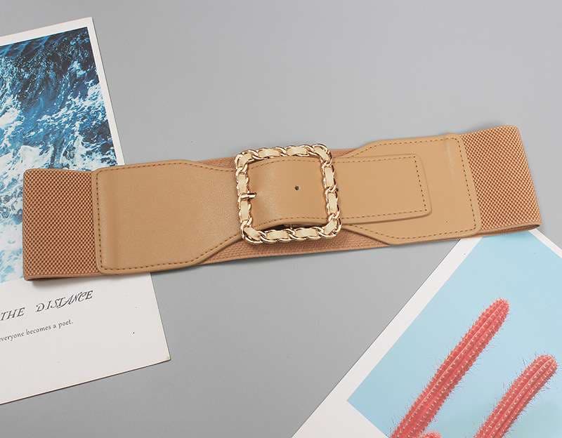 ベルト レディース ゴムベルト チェーン飾りスクエアバックルベルト