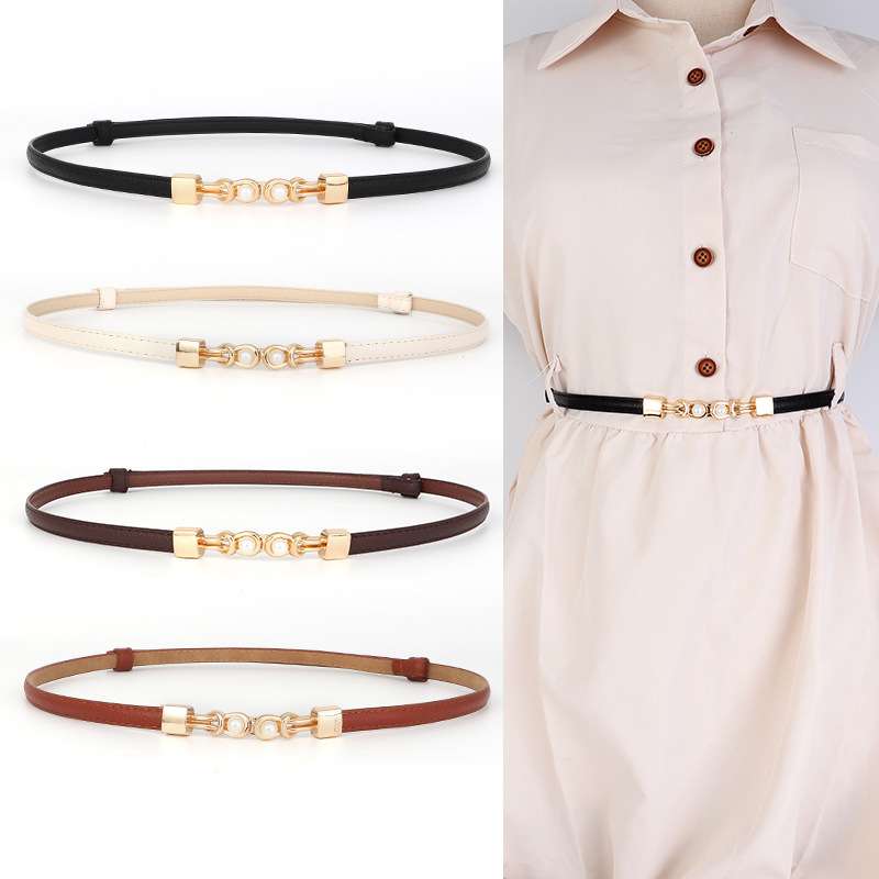 ベルト レディース レザーベルト 華奢な金具飾りつき細ベルト