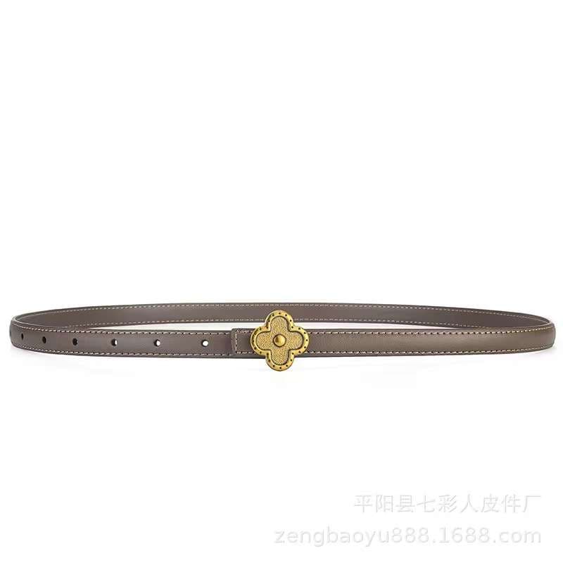 ベルト レディース レザーベルト 華やかな四つ葉モチーフのスリムベルト