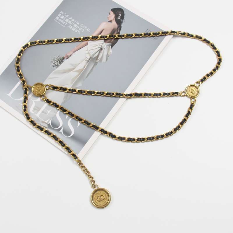 ベルト レディース チェーンベルト ビンテージ風コイン付きチェーンベルト