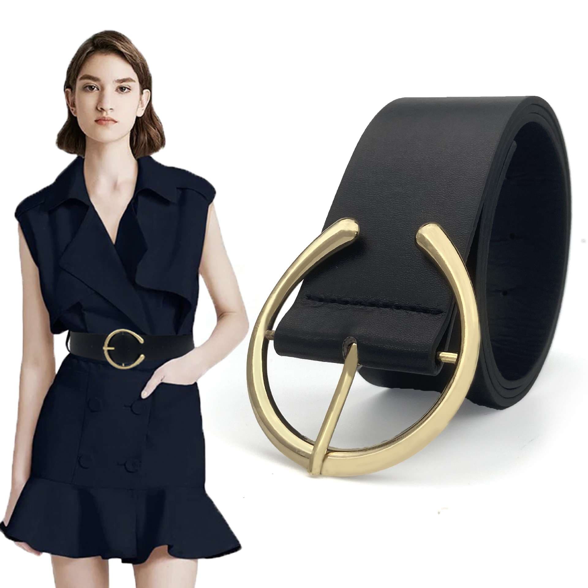 ベルト レディース レザーベルト 丸みを帯びた楕円バックルベルト